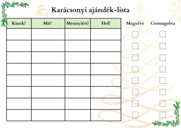 Karácsonyi ajándék-lista (297 x 210 mm)